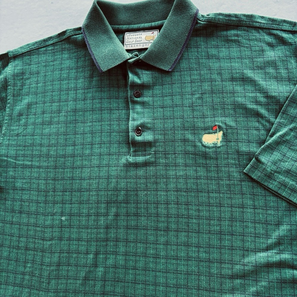 VTG Slazenger Masters Golf Polo Shirt Green Checkered Augusta National Men's XL